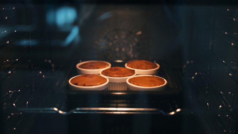 Lava cakes baking in oven