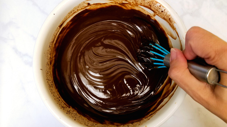 Whisking chocolate ganache