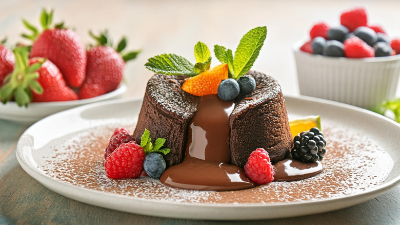 Chocolate lava cake with fresh fruit