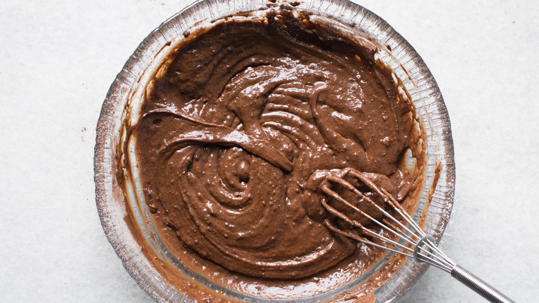 Mixing chocolate cake batter