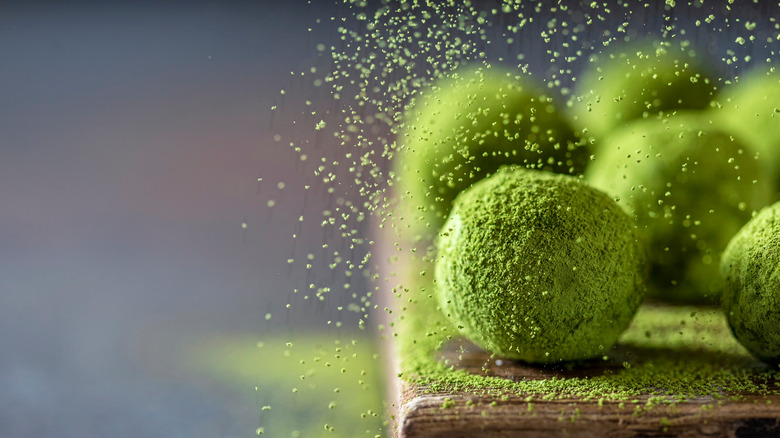 chocolate truffles in matcha powder