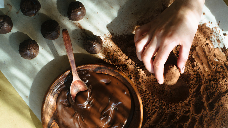 ganache mix with cocoa powder and truffles