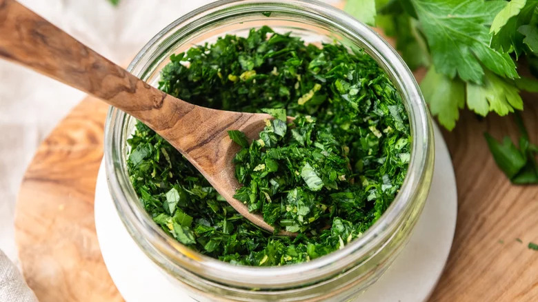 Gremolata with wooden spoon