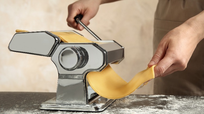 rolling pasta sheets with hand crank