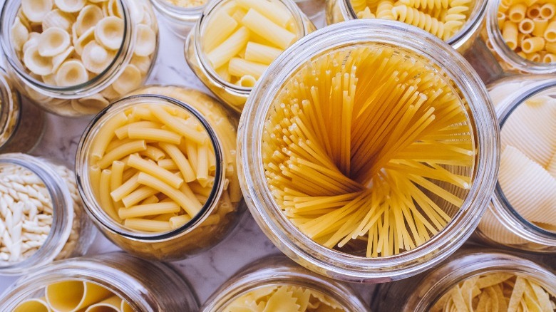 dried pastas in glass jars