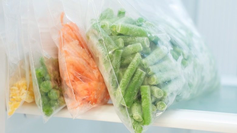 frozen vegetables in freezer bags