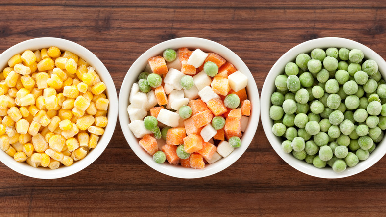 bowls of frozen vegetables