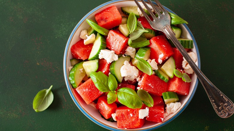 watermelon, basil, and feta salad