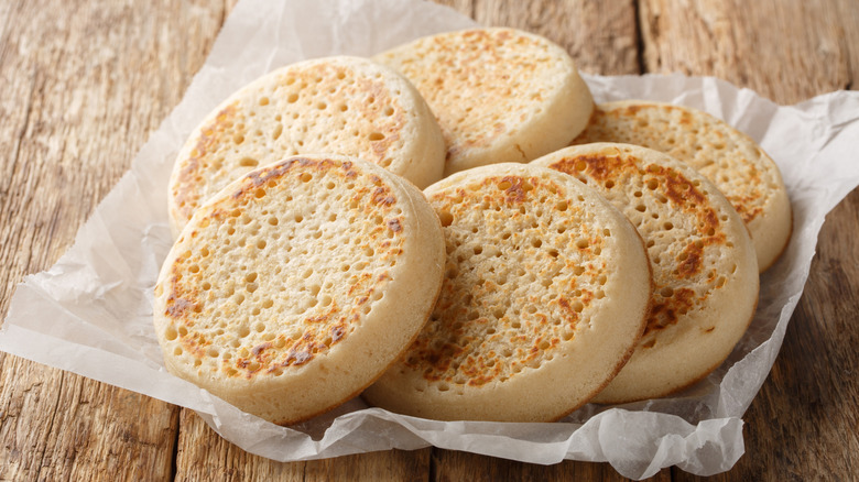 Stack of homemade crumpets