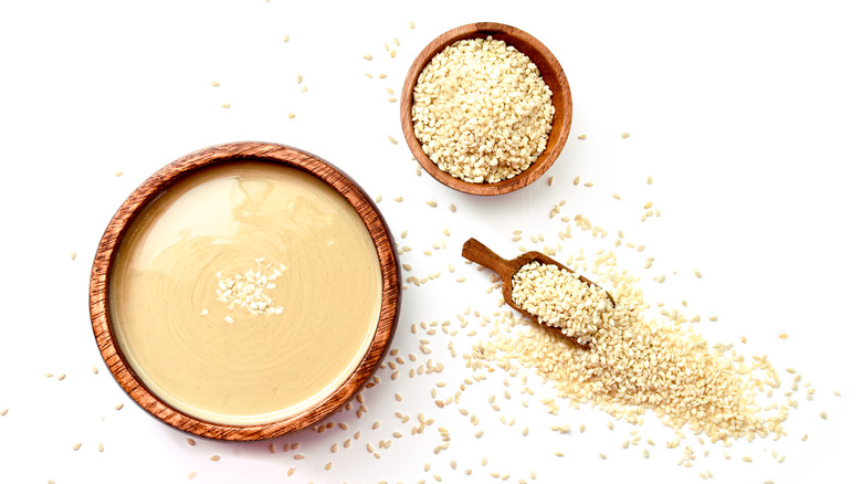 tahini and sesame seeds