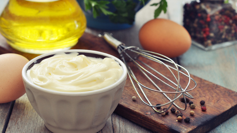 Homemade mayonnaise in a bowl