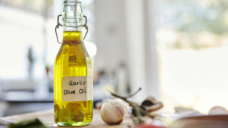 Bottle of garlic olive oil