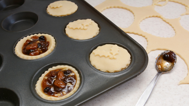 Unbaked mince pies in tin