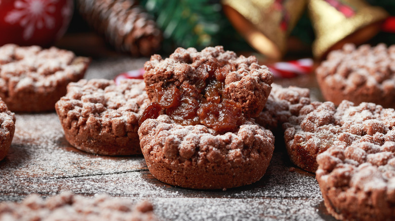 Chocolate mince pies dusted with powdered sugar