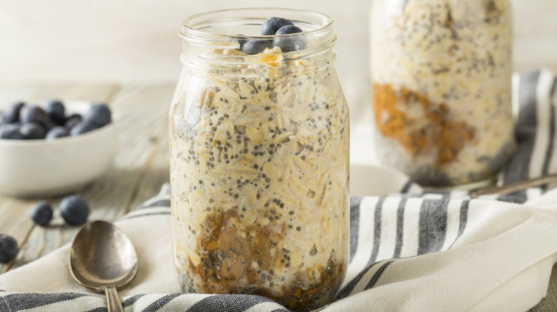 Overnight oats jar with spoon