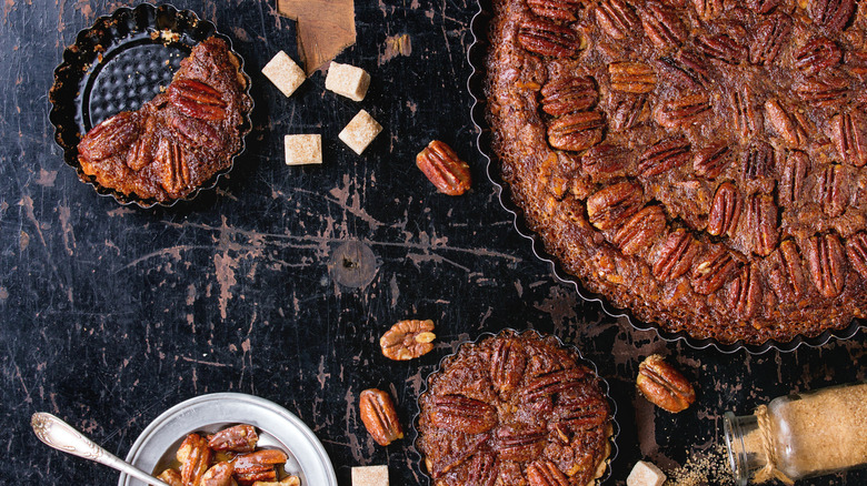 Bourbon pecan pie with smaller pecan pies