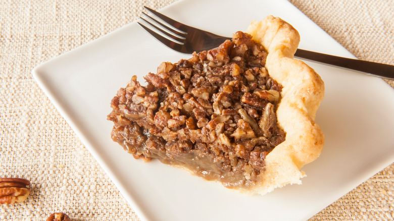 Pecan pie made from chopped pecans