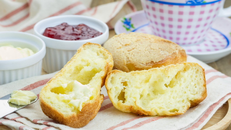 Popovers with cream and jam