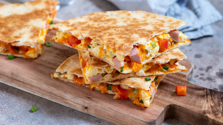 breakfast quesadilla with eggs and ham