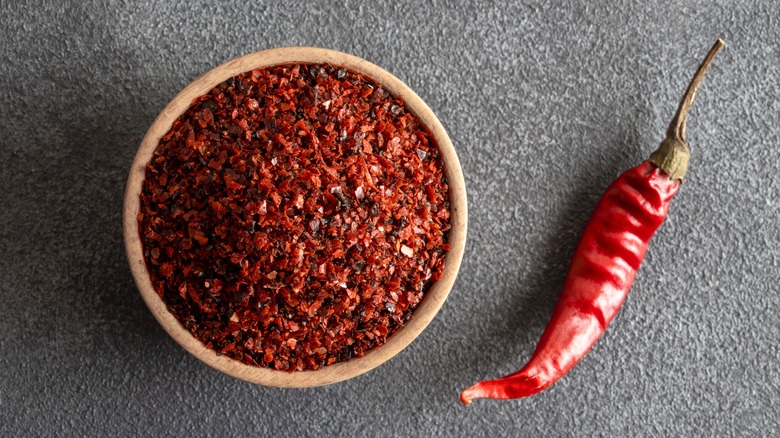 Bowl of red pepper flakes