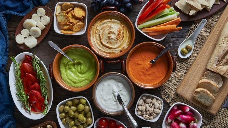 Selection of dips on table