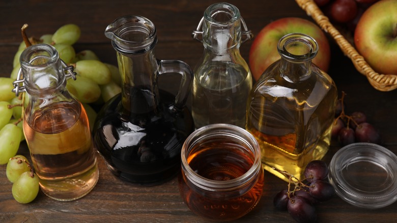 Several types of vinegar on table