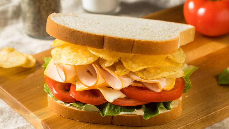 Sandwich with layer of potato chips