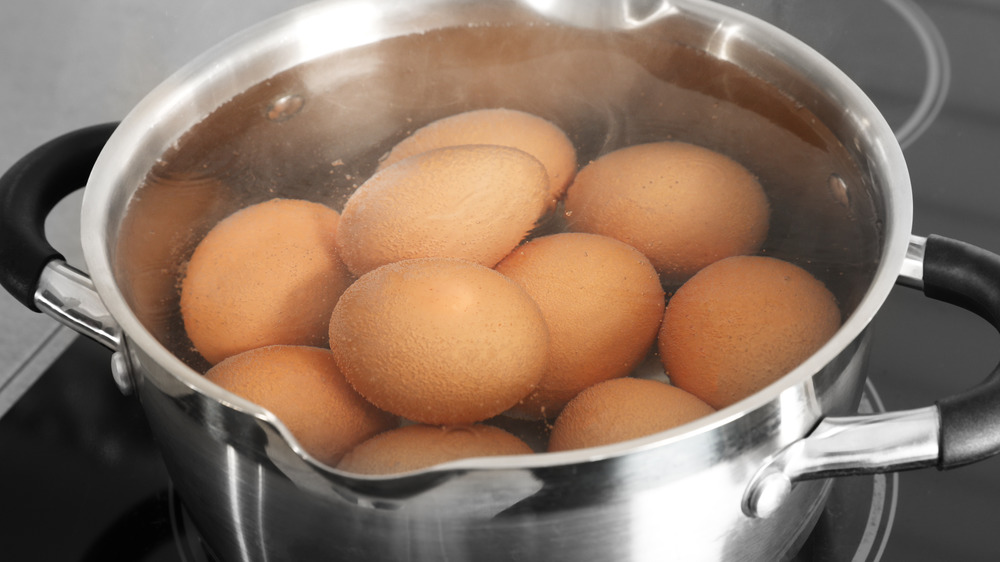 boiling eggs in a saucepan