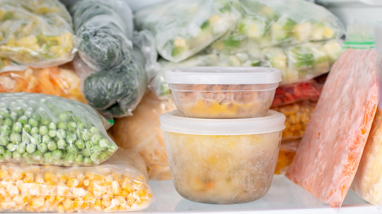 frozen produce in a freezer