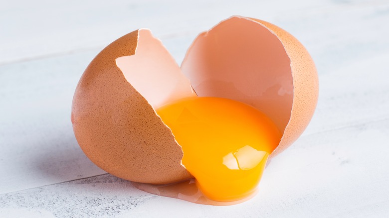 broken egg on counter