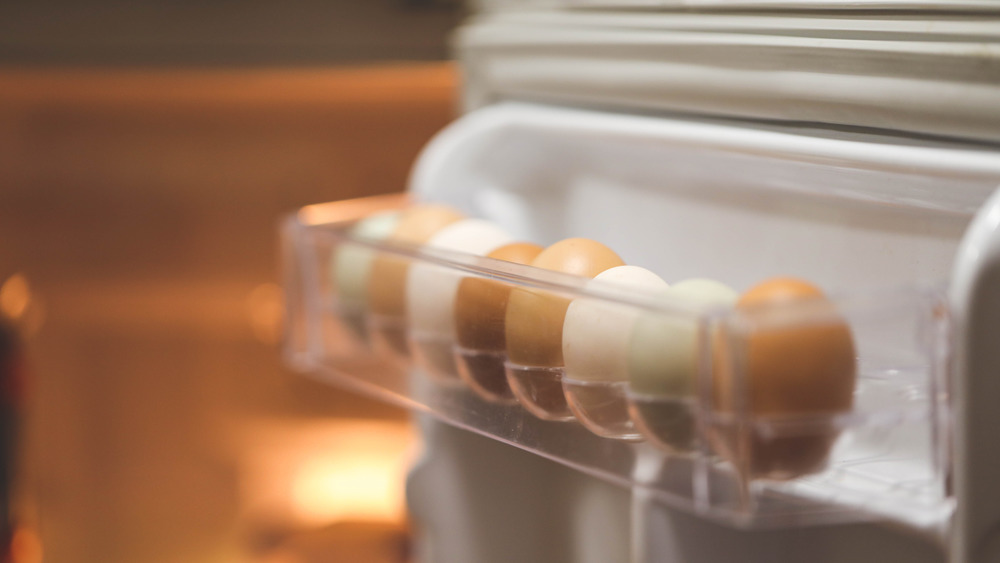 egg holders in a refrigerator