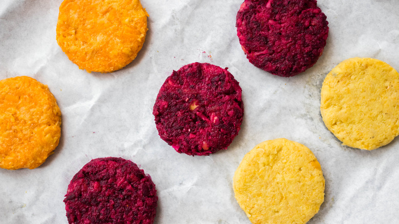 three types of veggie burger patties