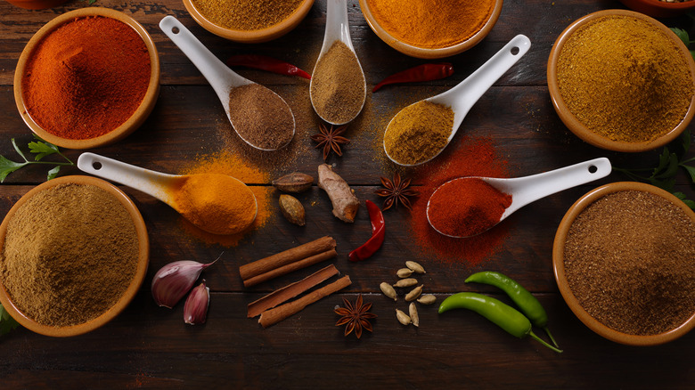 bowls and spoons of spices