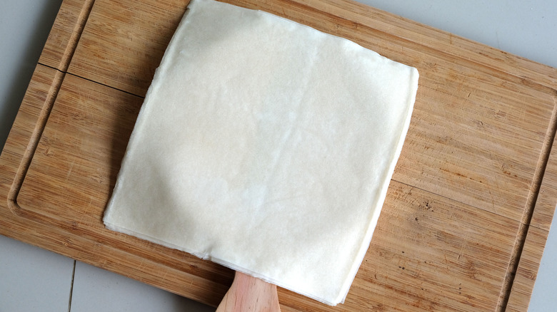 dough wrapper on cutting board