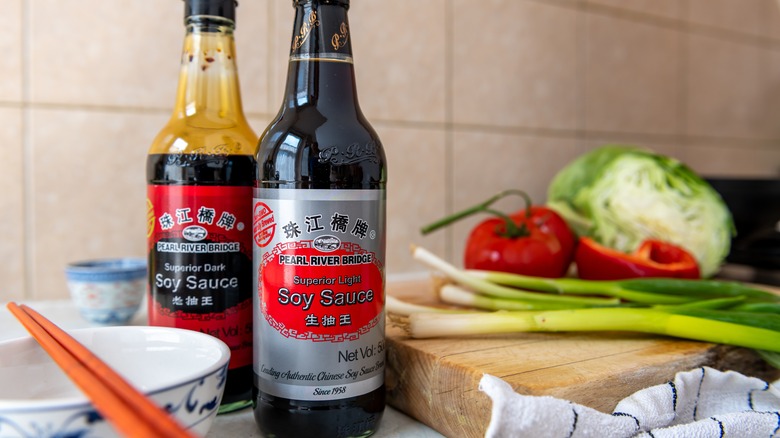 bottles of light and dark soy sauce