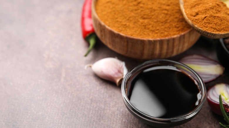 soy sauce and other ingredients for marinade