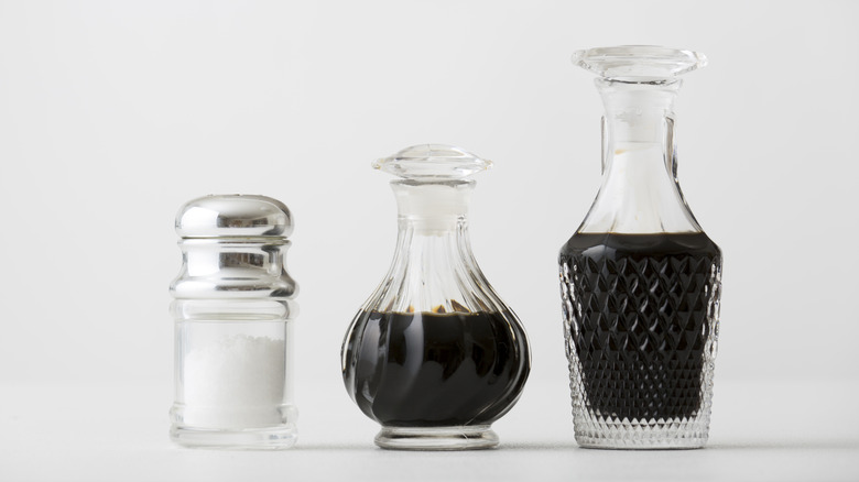 bottles of soy sauce and salt