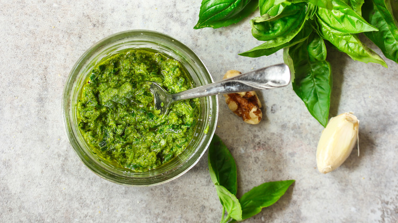 mason jar of pesto