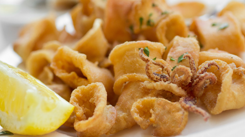 Closeup of fried calamari