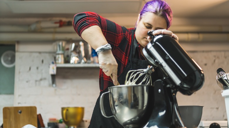 sticking utensil in stand mixer