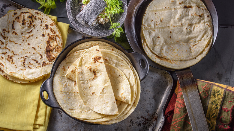 tortillas in cast iron pans