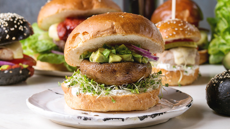 portobello mushroom burger in a sesame bun