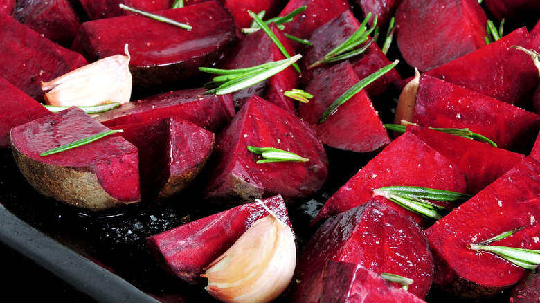 roasting beet chunks on tray