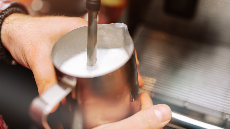 Barista frothing milk