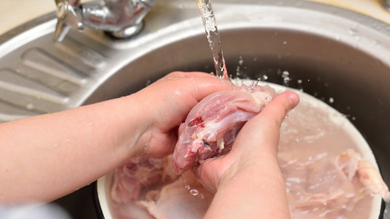 Washing chicken 