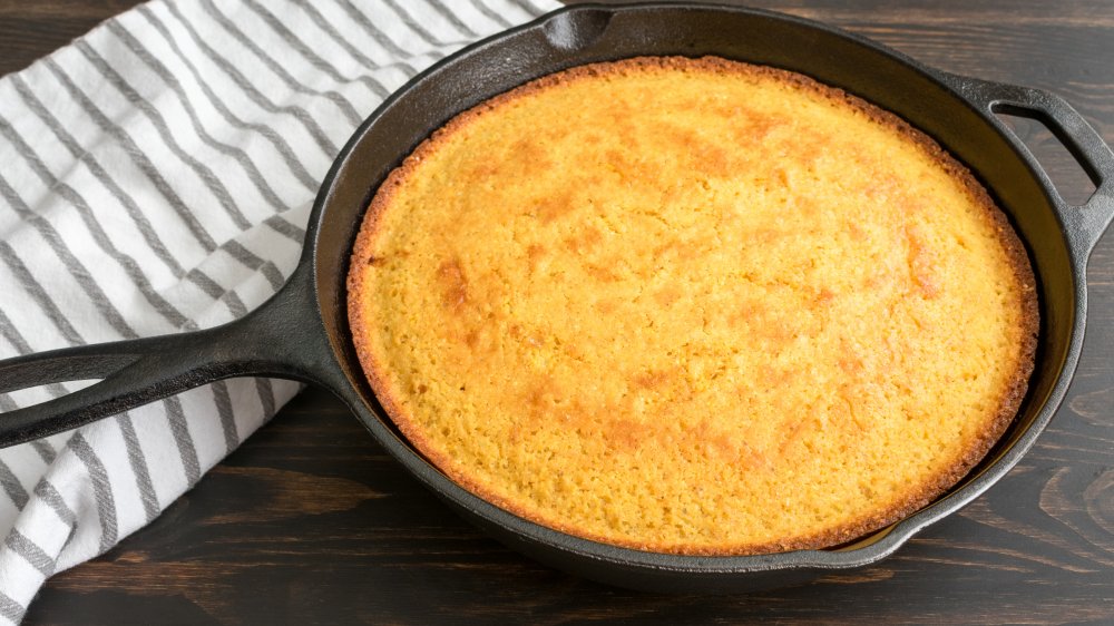 Cast-iron skillet with cornbread