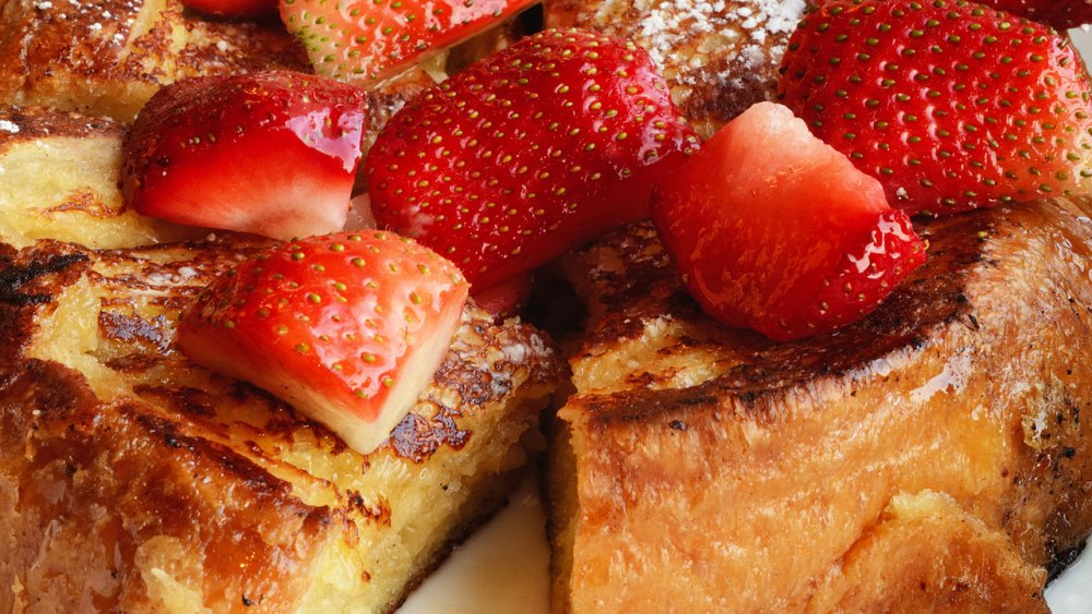 Closeup of French toast with strawberries