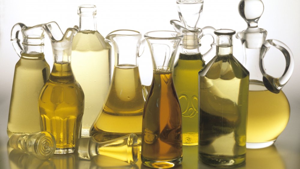 Variety of oils in glass containers for french toast