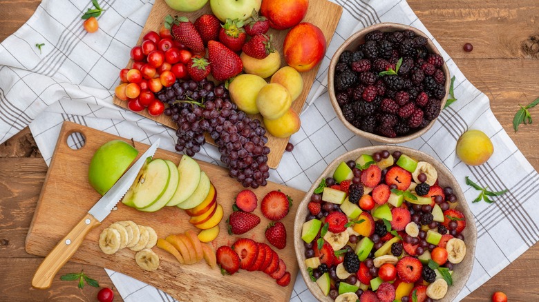 fresh fruit on cutting boards