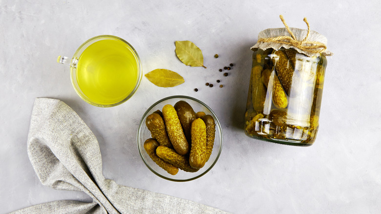 pickled cucumbers in jar